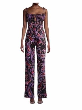 Danielle Bernstein Paisley Print Wide-Leg Jumpsuit - Black & Purple